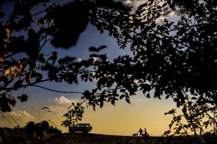 Hochzeitsfotos auf Schloss Romrod Schloss Romrod Brautpaar mit Hunden
